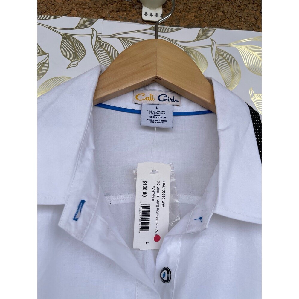 Cali Girls Mixed Media Popover Shirt | Dark Academia Office Core | Size L - Picture 10 of 12